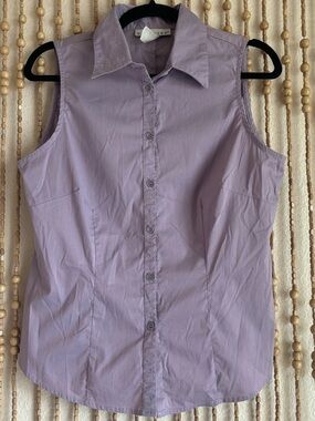 Vintage Y2K Tiramisu USA Lavender Collared Button Down Whimsy Sleeveless Top